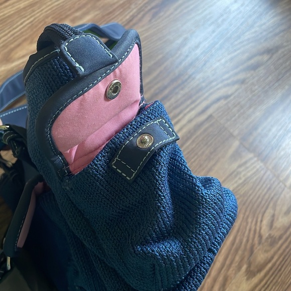 The Sak Blue Knit Preppy Shoulder Bag Green Accents EUC - Picture 6 of 10